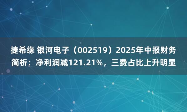 捷希缘 银河电子（002519）2025年中报财务简析：净利润减121.21%，三费占比上升明显