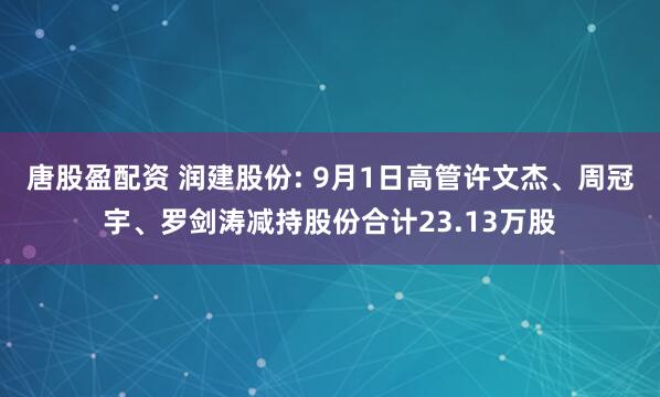 唐股盈配资 润建股份: 9月1日高管许文杰、周冠宇、罗剑涛减持股份合计23.13万股