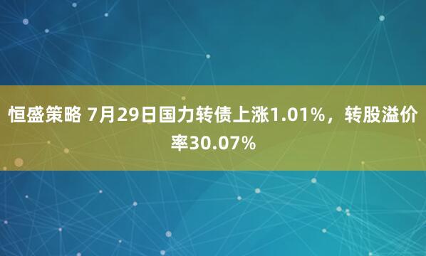 恒盛策略 7月29日国力转债上涨1.01%,转股溢价率30.07%